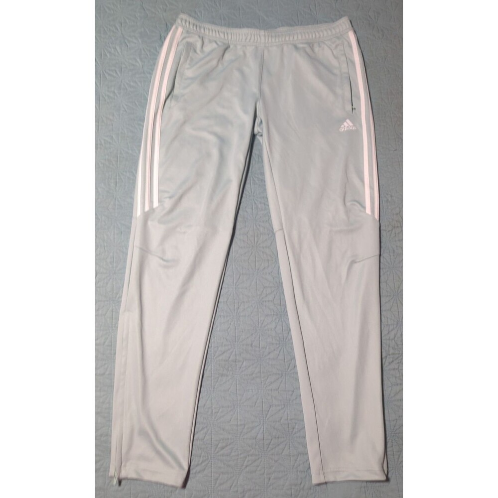 Adidas ClimaCool Ash Green/White Track Pants Women's Sz L Drawstring Zipper Legs